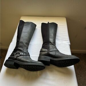 Y2K Nine West Classic Black Leather Riding Boots Ankle Buckle Accent. Size 6